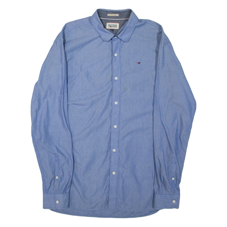 TOMMY HILFIGER Mens Shirt Blue Striped Long Sleeve L