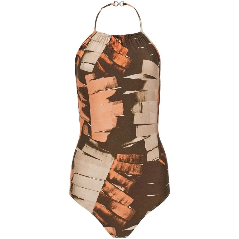 Ferragamo Palm-Print Halterneck Swimsuit