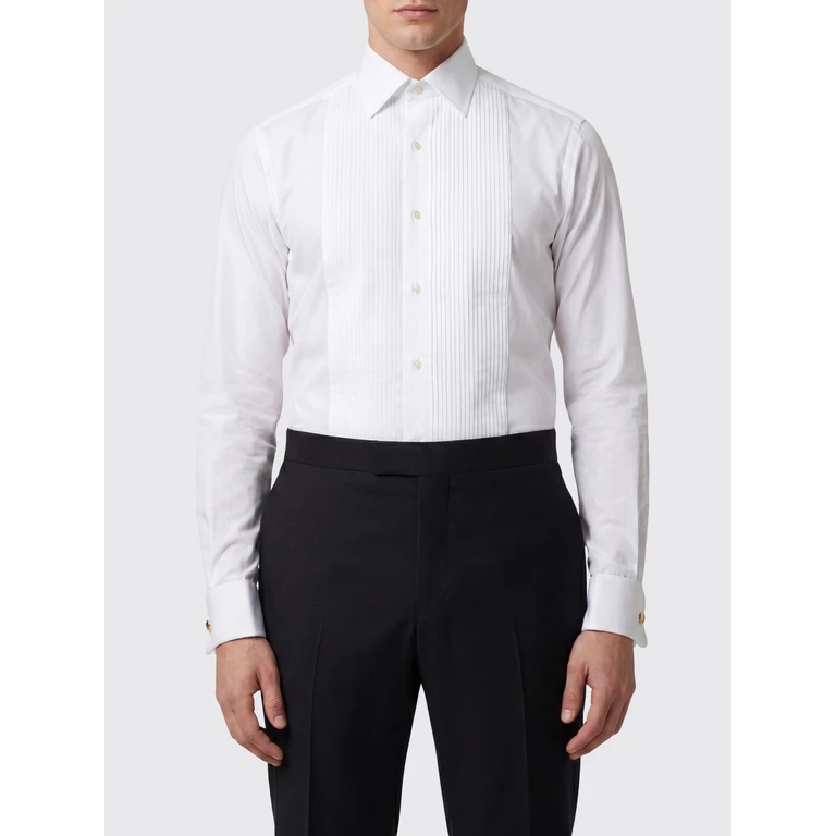 Slim Fit Cotton Poplin Evening Shirt with Pleated Plastron (HFCO02CGS11WAA)