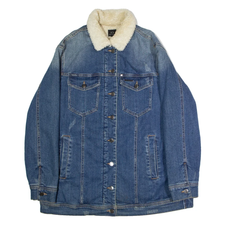 ARMANI Womens Sherpa Lined Denim Jacket Blue XL
