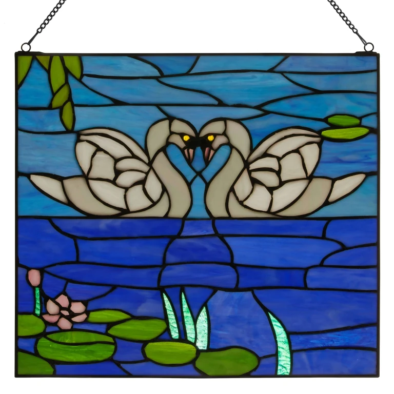 16" W Swans Stained Glass Window Panel