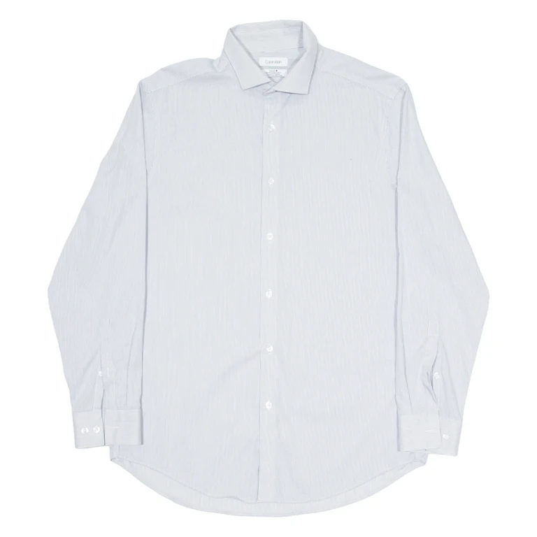 CALVIN KLEIN Slim Fit Mens Shirt White Striped Long Sleeve M