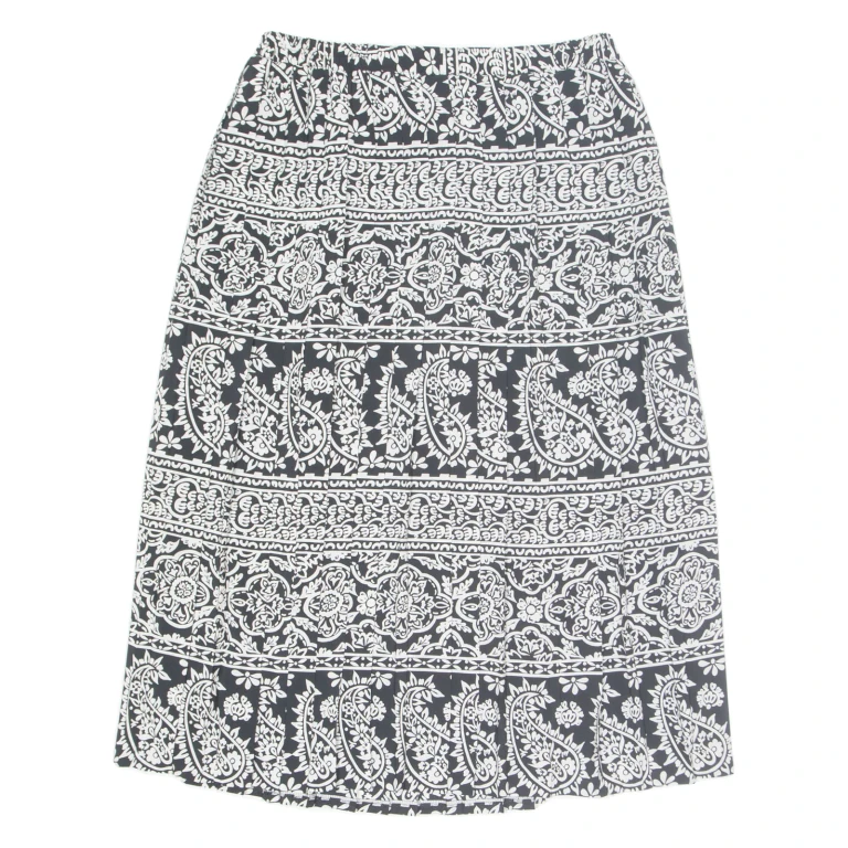 Womens Pleated Skirt Black Midi Crazy Pattern M