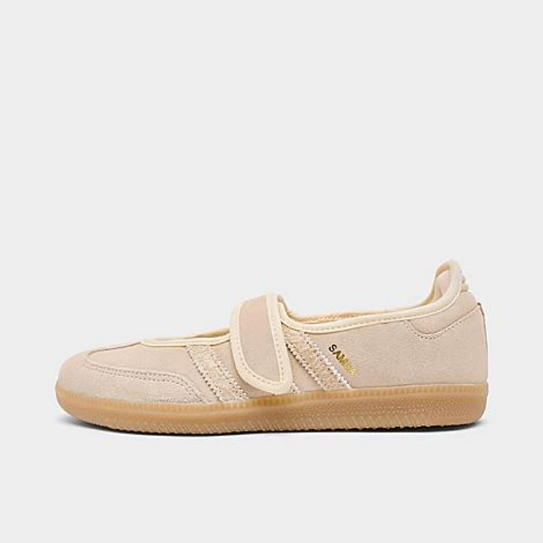adidas Women's Originals Samba Jane Suede Casual Shoes in Sand Strata/Sand Strata/Gold Metallic Size: 5.0