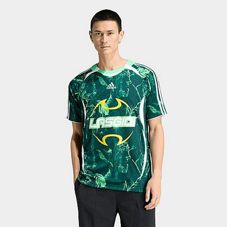 adidas Men's Originals Lagos Graphic Soccer Jersey in Screaming Green/Aurora Ivy/Collegiate Green Size: Small