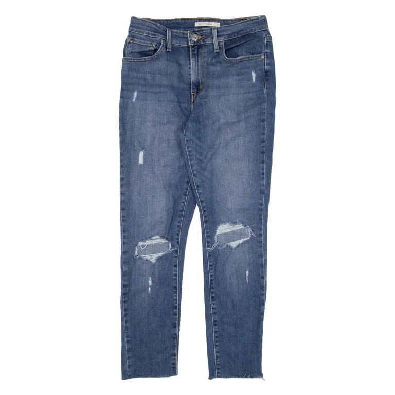 LEVI'S 721 Distressed High Rise Womens Jeans Blue Slim Skinny W28 L26
