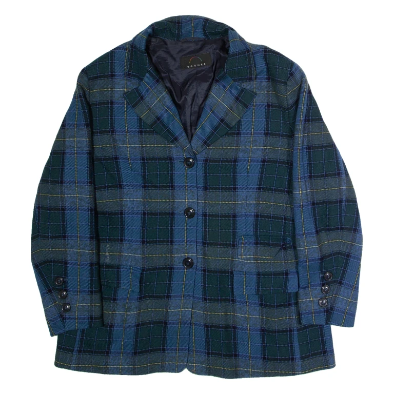 BOGNER Womens Blazer Jacket Blue Knit Plaid XL