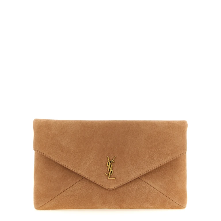 Saint Laurent Brown Lamb Leather Clutch Bag - Women
