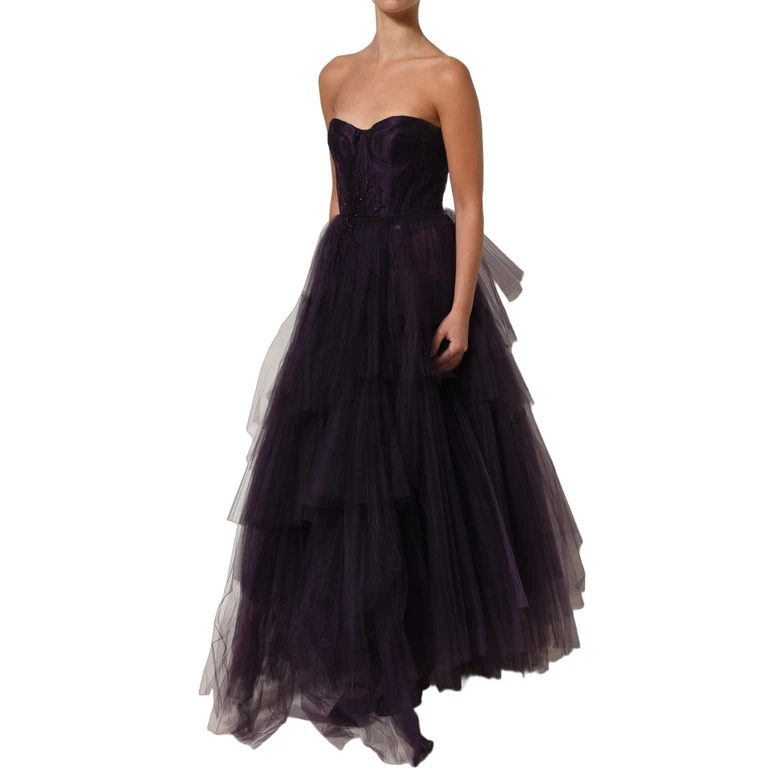 Dolce & Gabbana Purple Tiered Tulle Silk Long Gown Dress Nylon - Women