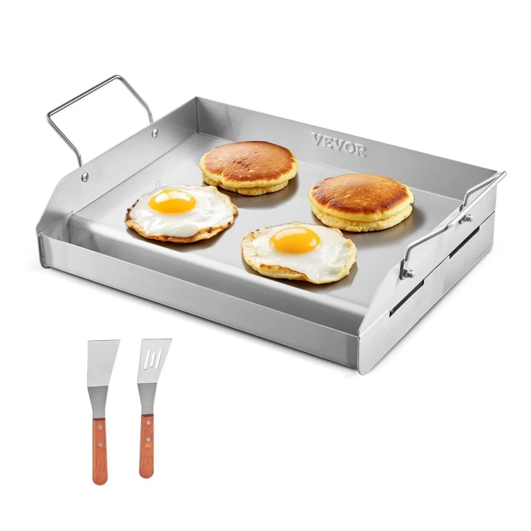 17x13 in Flat Top Griddle Stainless Steel Universal BBQ Grill Pan Cookware - Silver