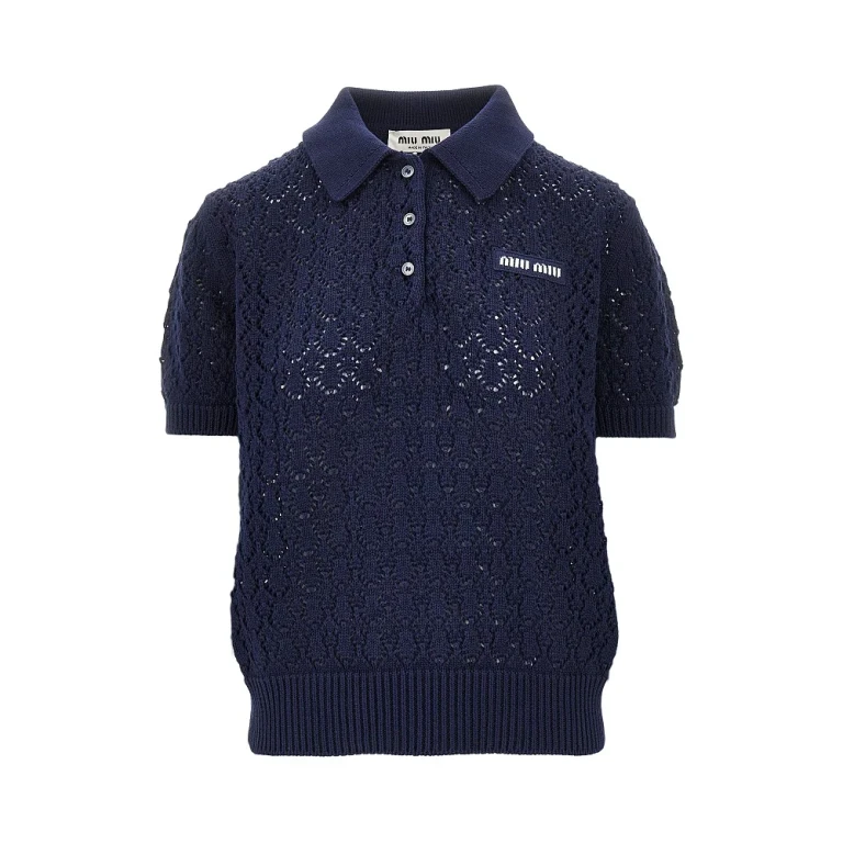 Lace effect openworked cotton polo shirt Woman 40