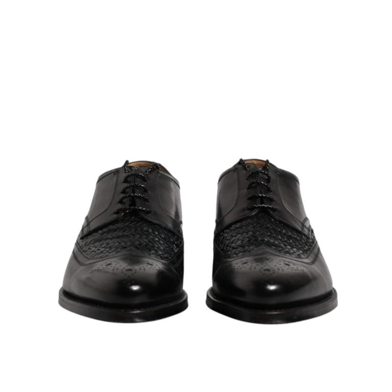 Dolce & Gabbana Black Leather Derby Wingtip Lace Up Formal Dress Shoes Goatskin Kangaroo Viscose - Men