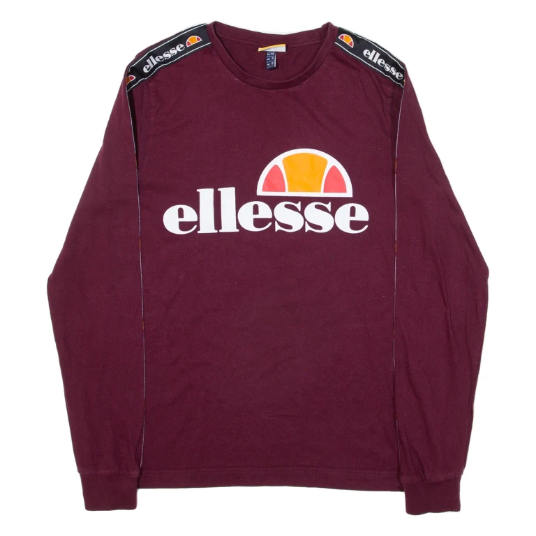 ELLESSE Womens T-Shirt Maroon Long Sleeve UK 8