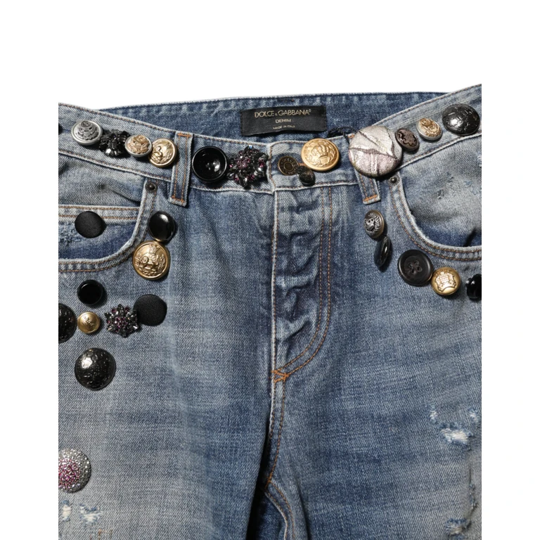 Dolce & Gabbana Blue Embellished Tattered Skinnydenim Jeans Cotton Clothing - Women