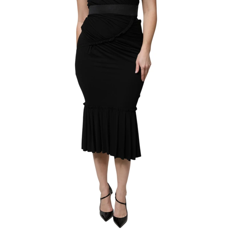 Dolce & Gabbana Black Mermaid Cut High Waist Midi Skirt Viscose Elastane - Women