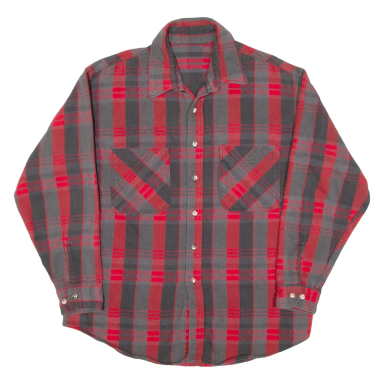 Mens Flannel Shirt Red Check Long Sleeve XL