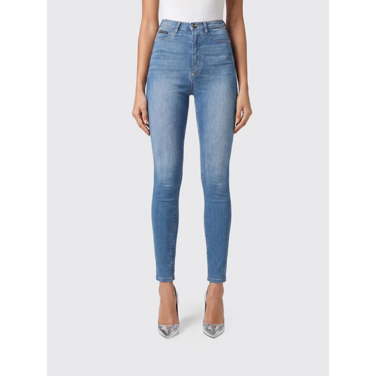 High-Waisted Skinny Cropped Jeans in Stretch Denim with Logo (PAACWDT1918PDE004N07AM)