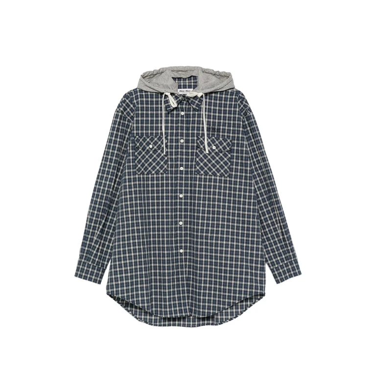 Check-pattern Hooded Shirt