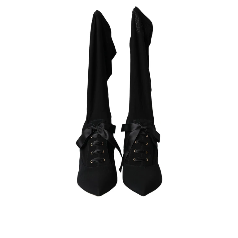 Dolce & Gabbana Black Stiletto Heels Mid Calf Boots Shoes Viscose Elastane - Women