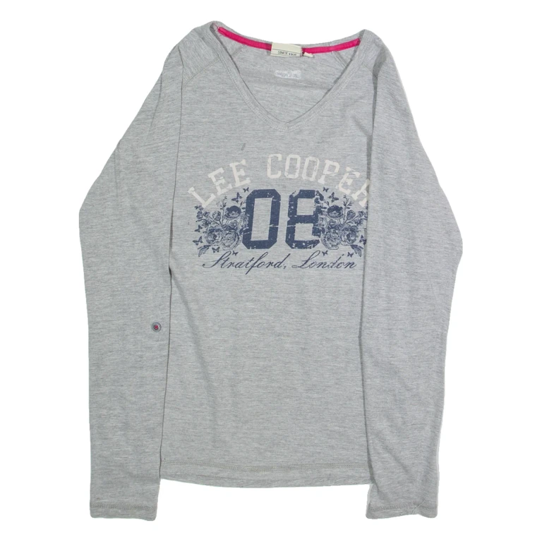 LEE COOPER Womens T-Shirt Grey Long Sleeve S