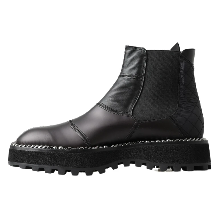 Dolce & Gabbana Black Leather Slip On Stretch Boots - Men