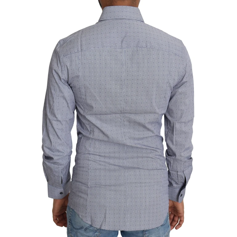 Dolce & Gabbana Gray Dotted Semi Fitted Formal Sicilia Shirt Cotton Nylon Elastane - Men