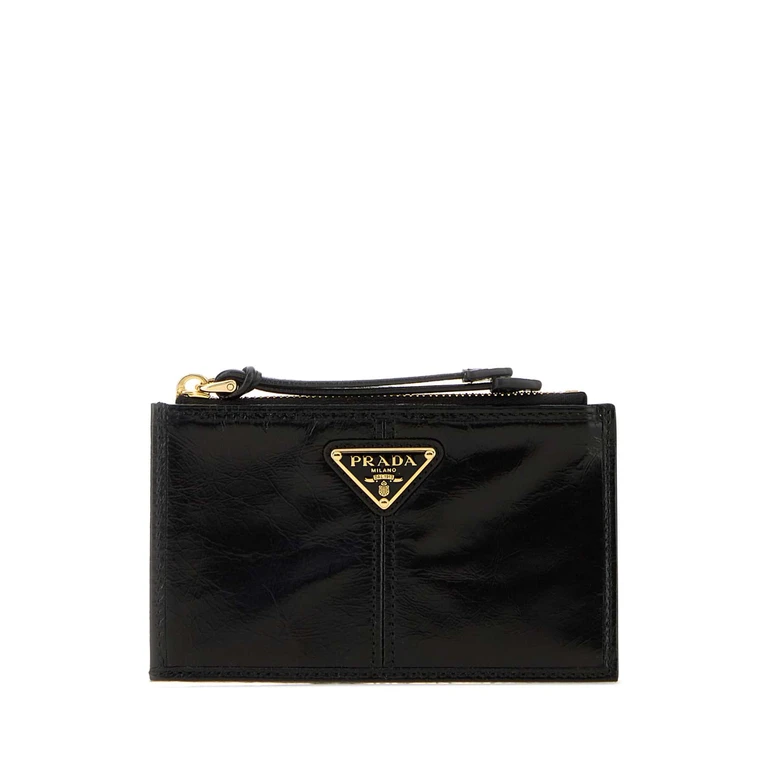 Prada Black Leather Card Holder Nero Portafogli - Women