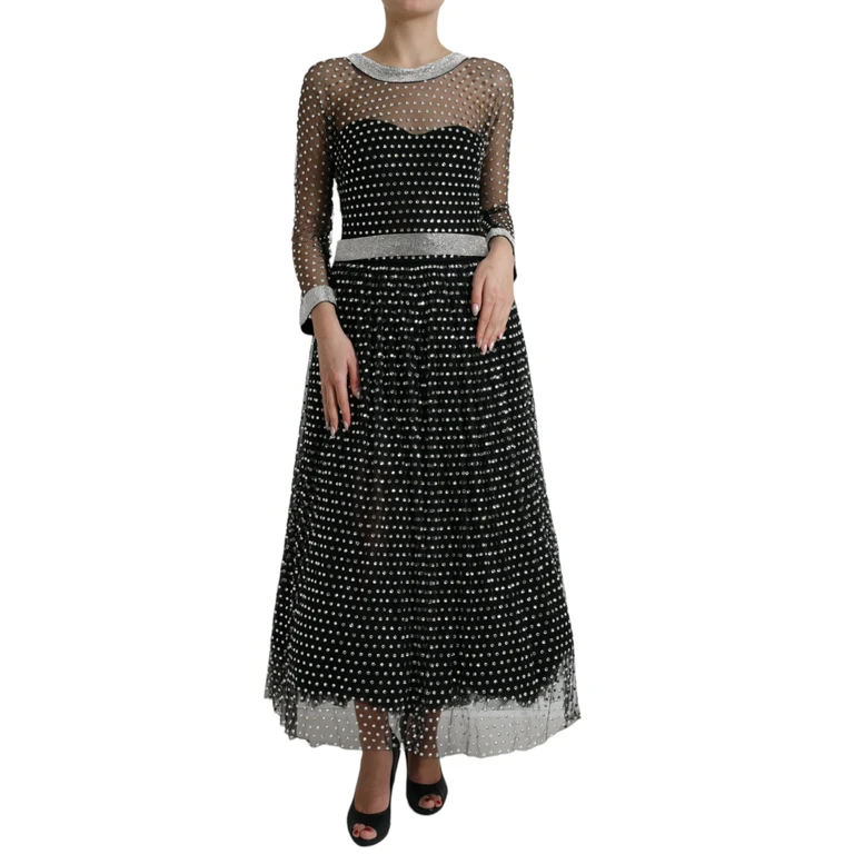 Dolce & Gabbana Black Crystal Embellished A-Line Gown Dress Nylon - Women