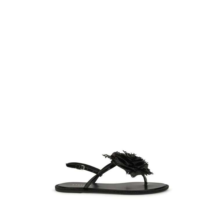 Le Silla Black Calf Leather Bos Taurus Flat Sandals - Women