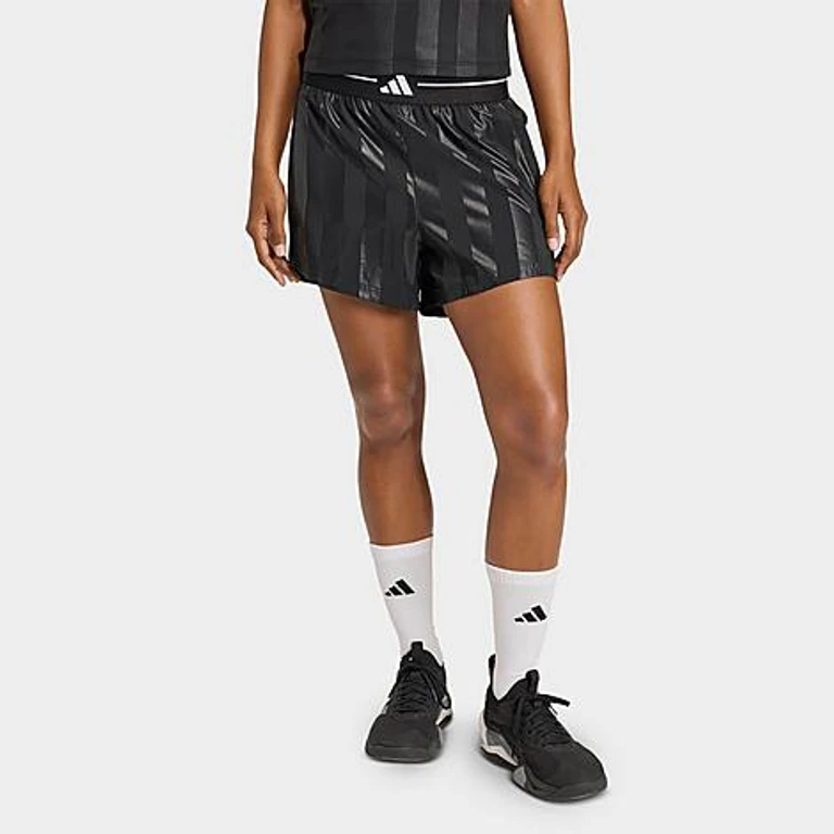 adidas Women's Hyperglam 3-Stripes Emboss Woven Shorts in Black Size: XS