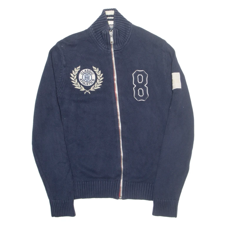 TOMMY HILFIGER Mens Cardigan Blue High Neck Tight Knit M