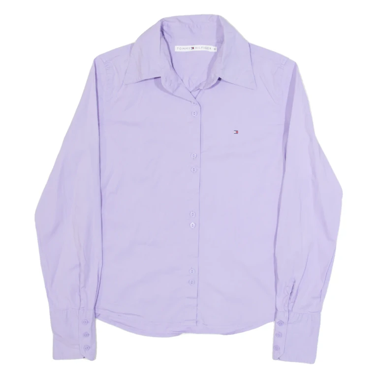 TOMMY HILFIGER Womens Plain Shirt Purple Long Sleeve S