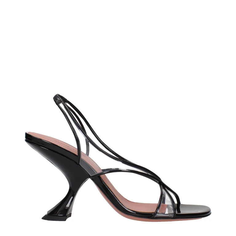 Amina Muaddi Black Leather Stiletto Heel Sandals - Women