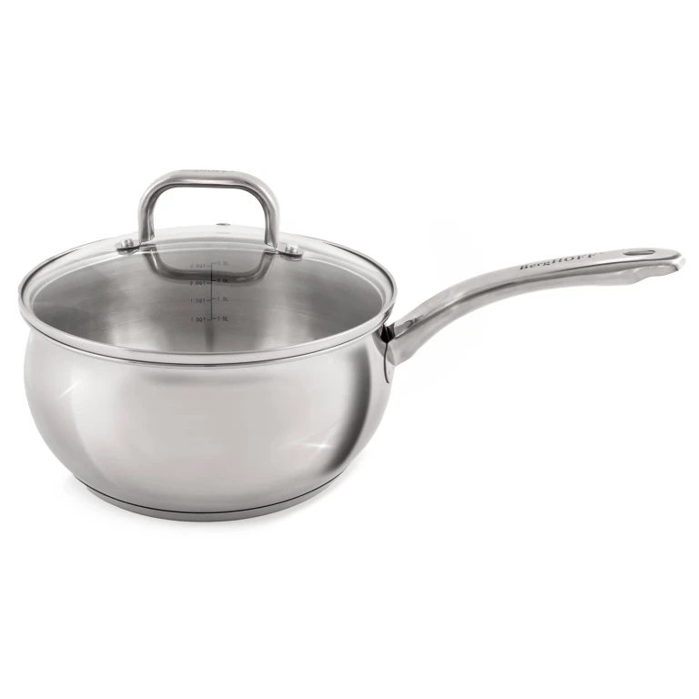 Belly Shape 18/10 Stainless Steel 8" Sauce Pan with Glass Lid, 3.2qt.