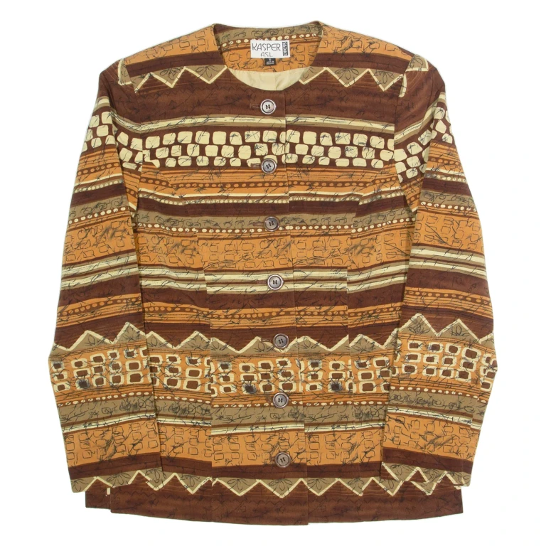 KASPER ASP Womens Blazer Jacket Brown 90s Fair Isle S