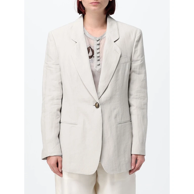 Single-Breasted Cropped Linen Blazer with One-Button Closure (GW002824TE11126U8038)