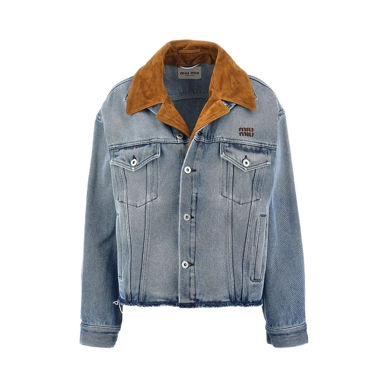 Denim jacket with suede collar Woman 40