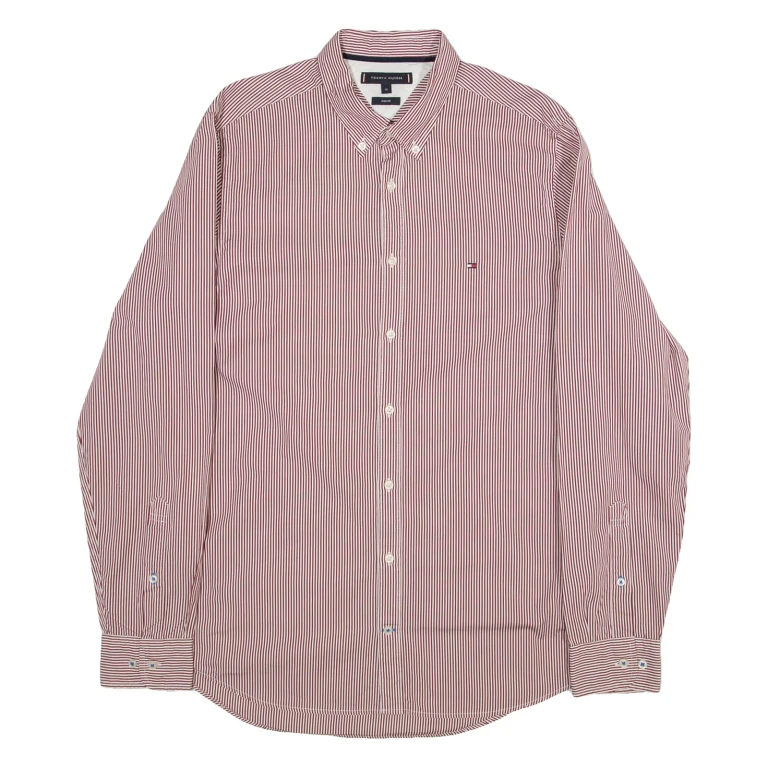 TOMMY HILFIGER Slim Fit Mens Shirt Red Striped Long Sleeve XL