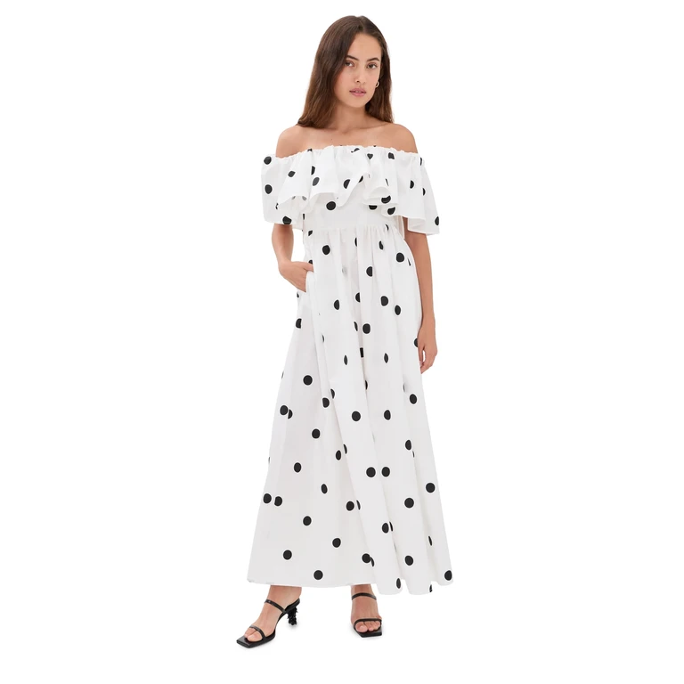 Susana Monaco Polka-Dot Poplin Dress Sugar/Black XS