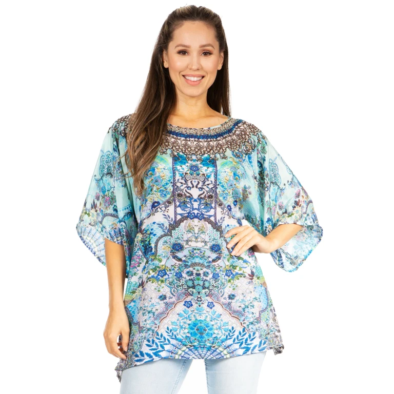 Sakkas Marina Floral Women's Blouse - Short Sleeve Tunic