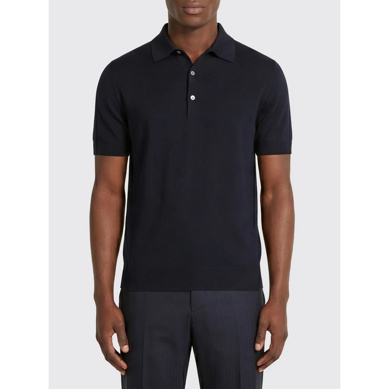 Cotton Knit Polo Shirt with Ribbed Collar and Hems (E8C90A7C32412)