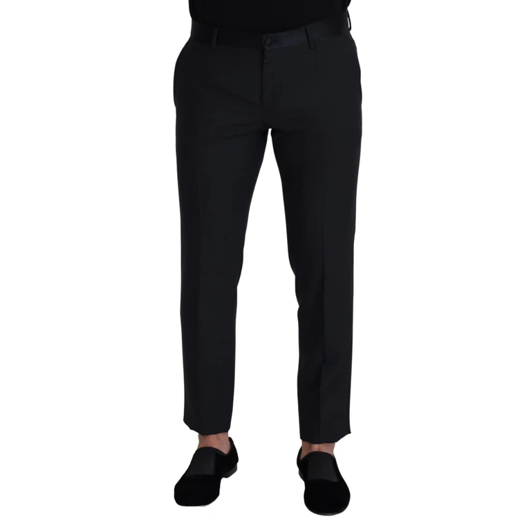Dolce & Gabbana Black Wool Men Formal Pants Virgin Silk Polyester - Men