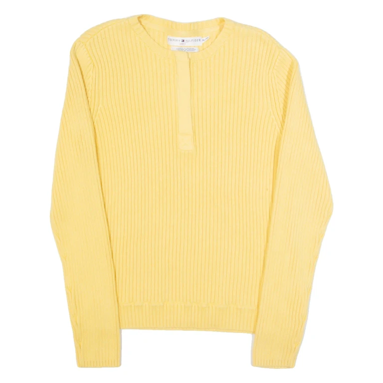 TOMMY HILFIGER Womens Jumper Yellow 1/4 Zip Tight Knit XL