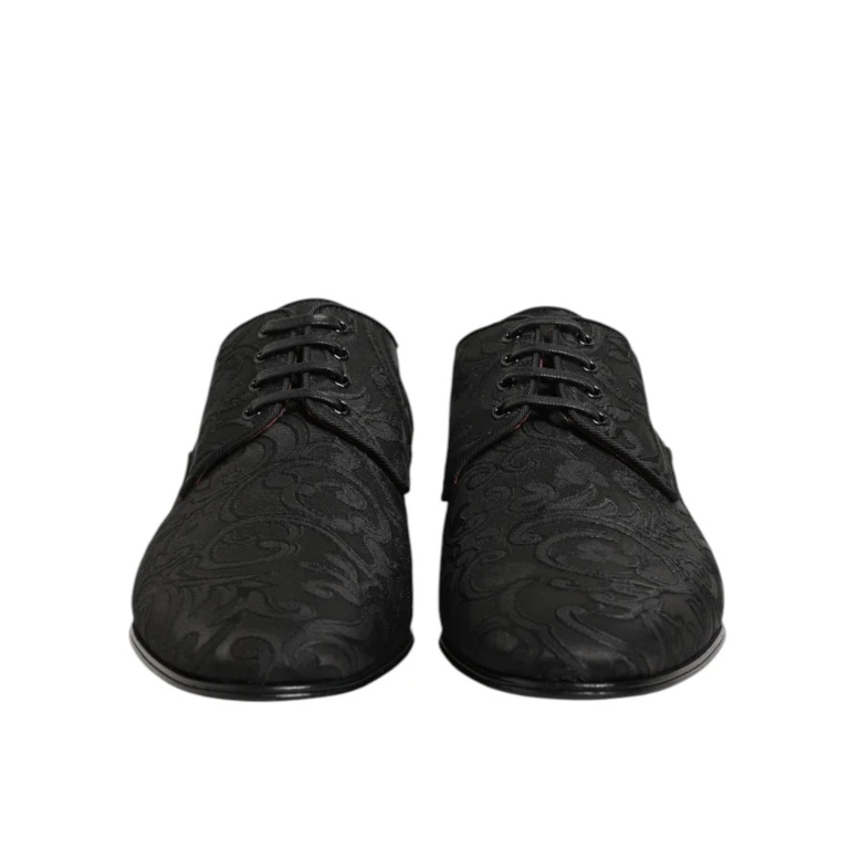 Dolce & Gabbana Black Brocade Lace Up Derby Men Dress Shoes 44+pa+pl+vi - Men