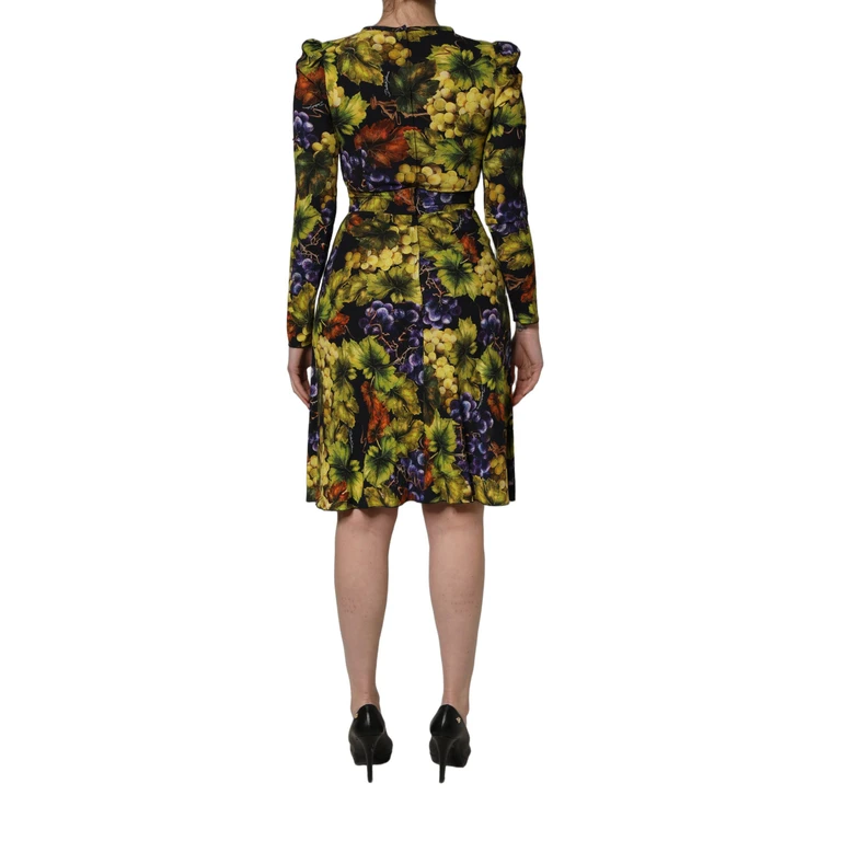 Multicolor Grape Print Longsleeve Midi Dress Viscose Elastane - Women