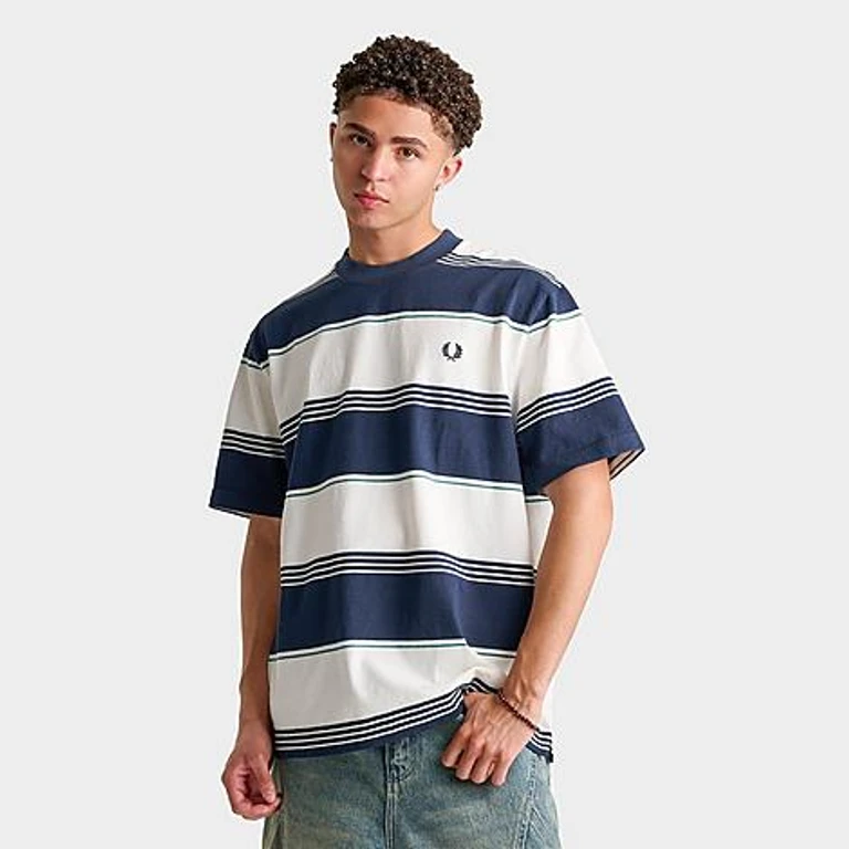 Men's Heavyweight Striped T-Shirt in Tennis Blue Size: Small