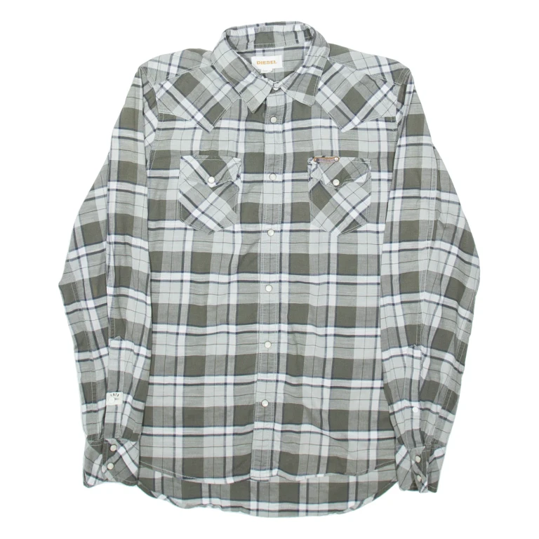 DIESEL Mens Shirt Grey Check Long Sleeve M