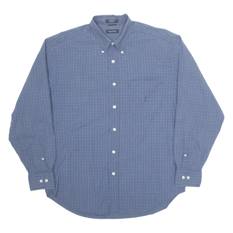 NAUTICA Mens Shirt Blue Check Long Sleeve L
