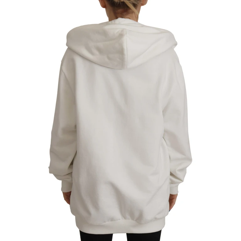 Dolce & Gabbana White Hoodie Pullover Embroidered Sweater Cotton Clothing - Women