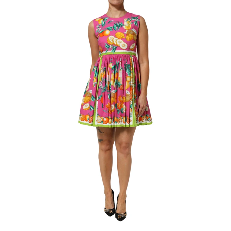 Dolce & Gabbana Pink Fruit Print A-Line Mini Sleeveless Dress - Women